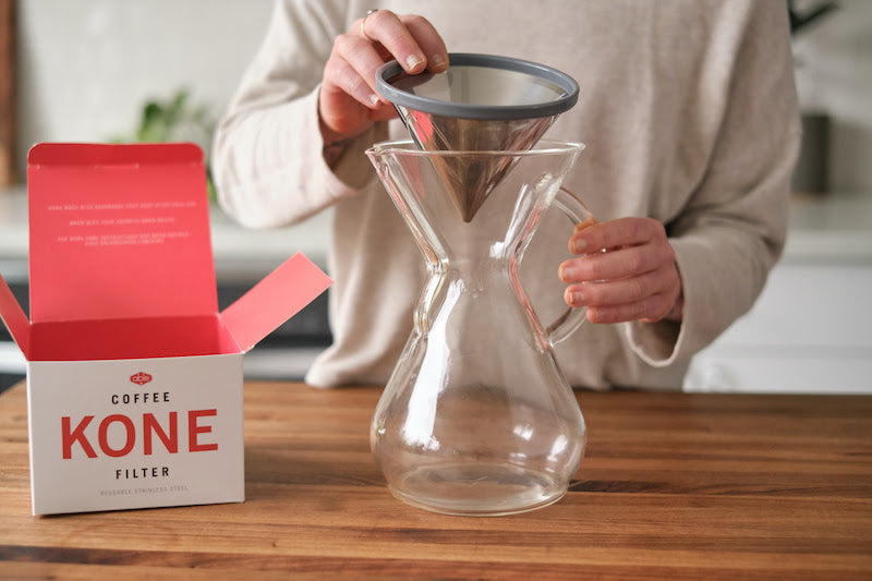 Metal Able Kone filter used with Chemex brewer